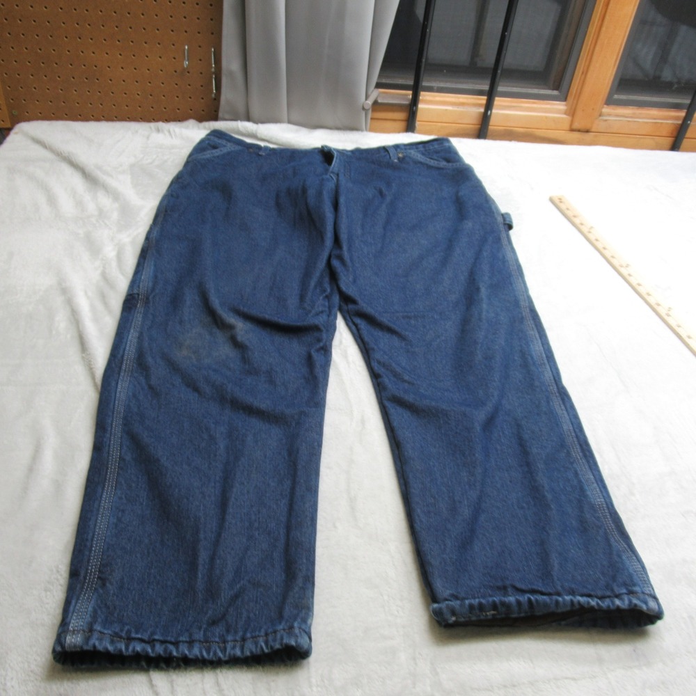 Wrangler Fleece Lined Jeans Men 30x28 Dark Wash Denim Work Rugged Relax Boot